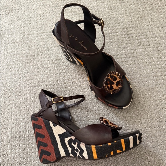 Diego Di Lucca Shoes - Y2K Diego di Lucca Tribal Platform Wedge Sandals - Leopard Pony Hair-Size 6